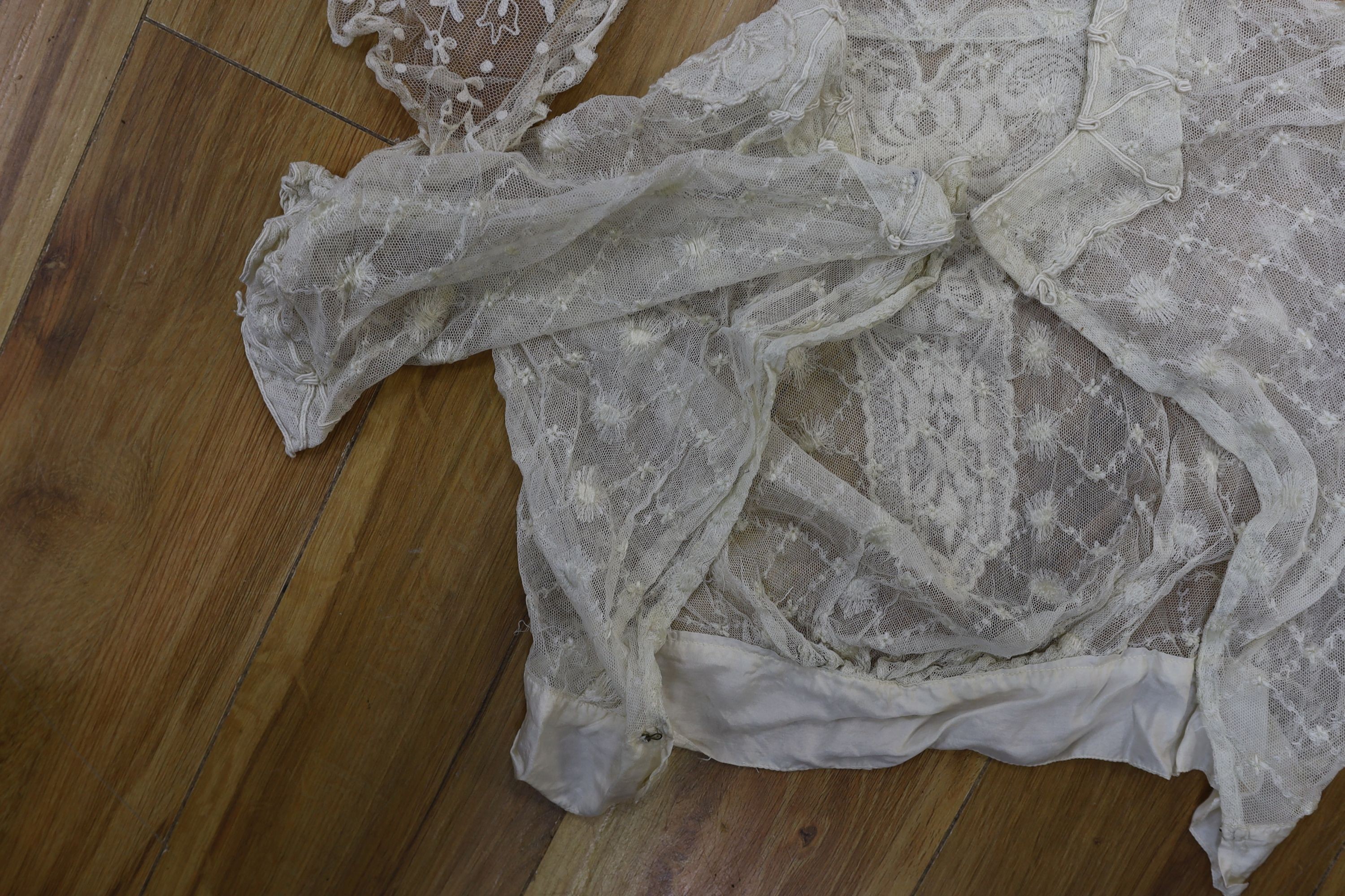 Three Edwardian lace blouses, a lace collar and all-in-one under garments